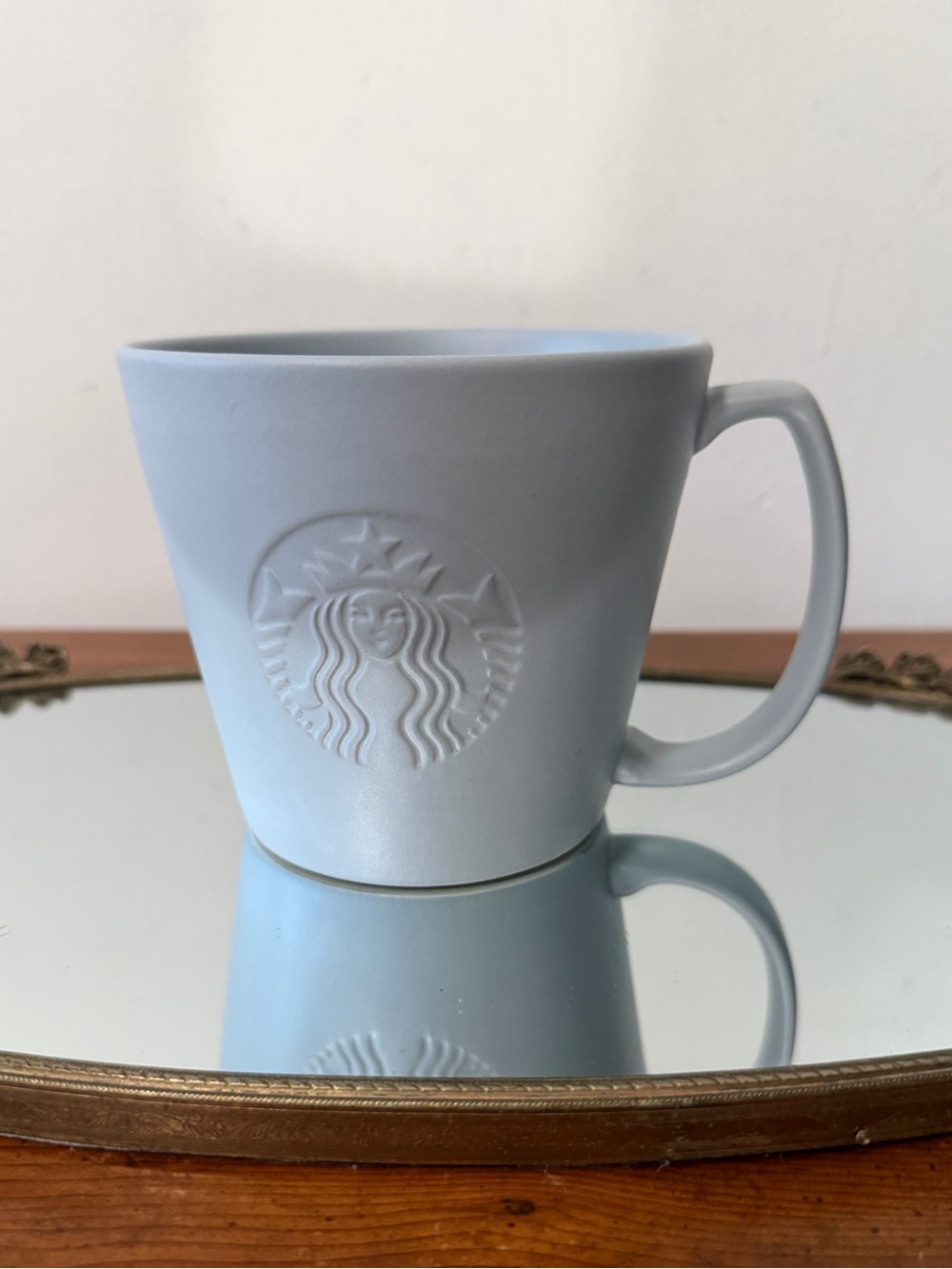 Starbucks Pale Blue Embossed Logo Ceramic Mug ☕️